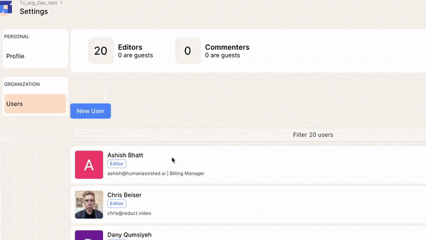 Screen recording of inviting multiple users at the same time within Reduct.