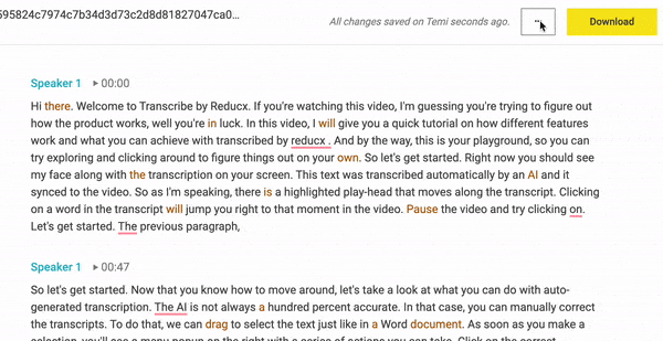 transcription UI of Temi transcription UI of Temi