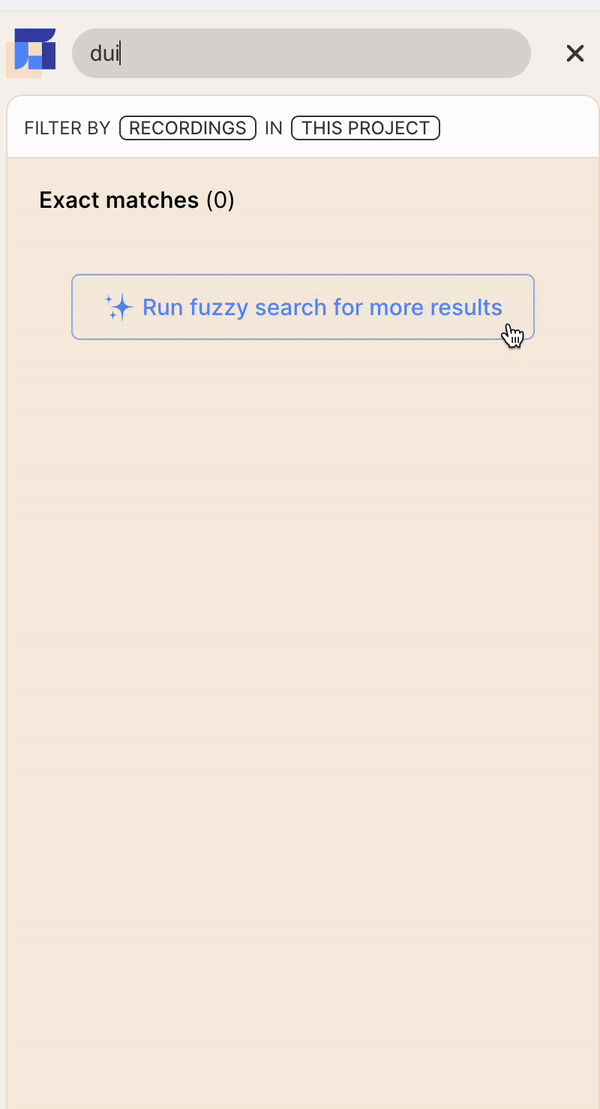 gif of using reduct's fuzzy search